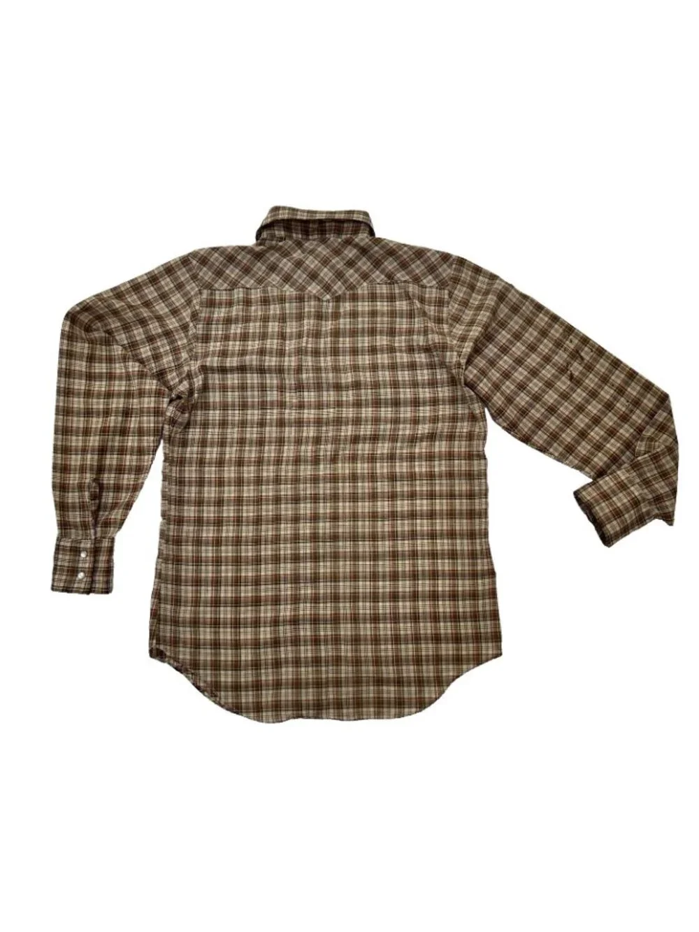 Vintage Levis Pearl Snap Button Brown Plaid Western Shirt Men’s Size Medium READ